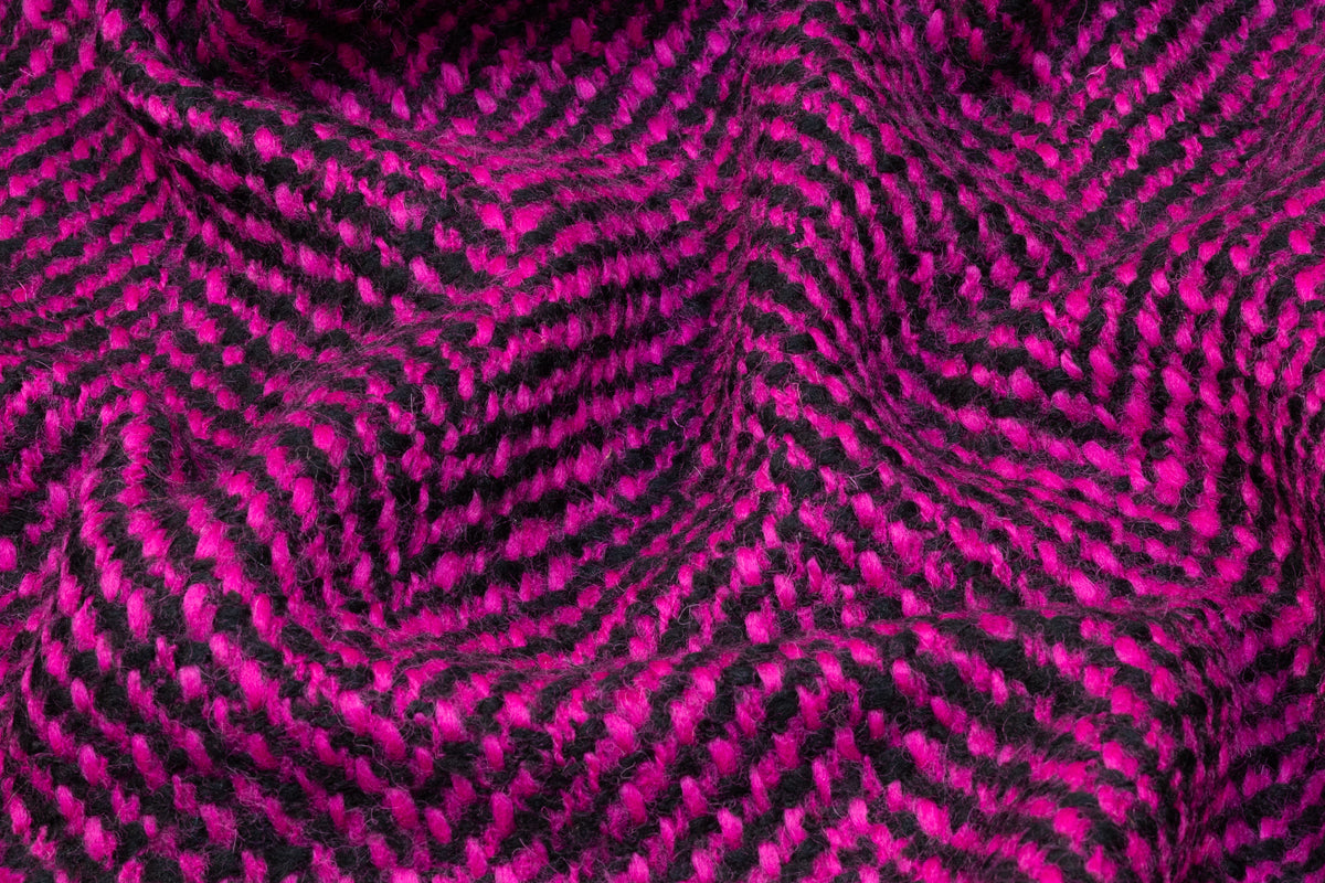 Herringbone Italian Wool Coating - Fucshia / Black