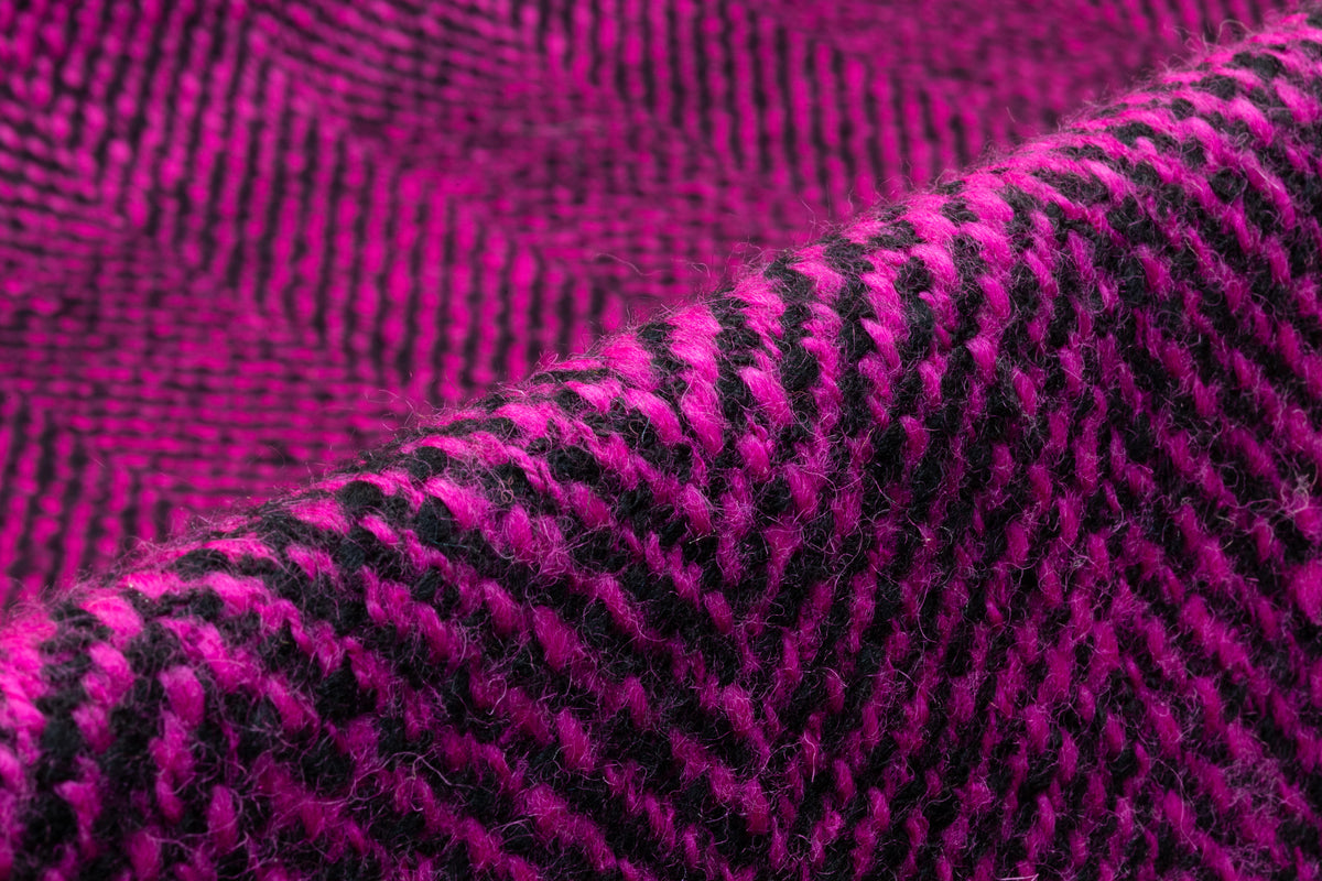 Herringbone Italian Wool Coating - Fucshia / Black