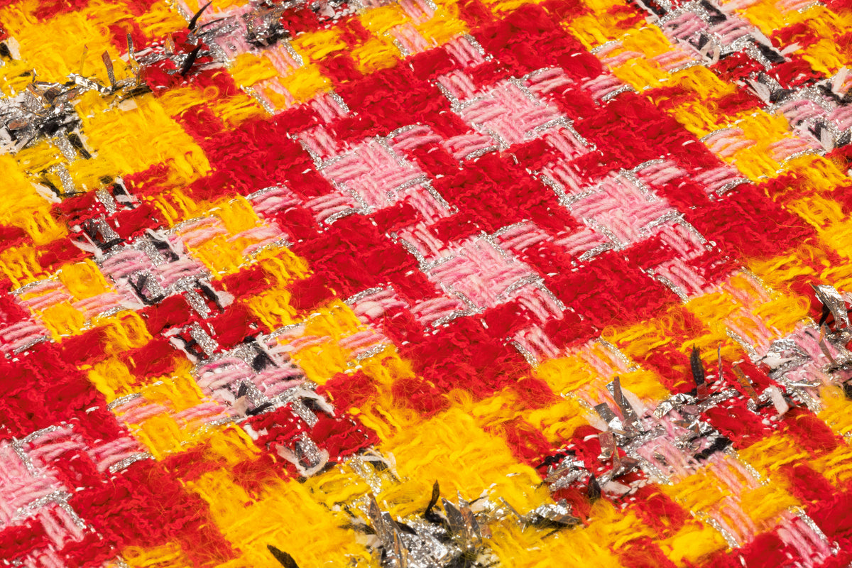 Houndstooth Metallic Italian Tweed - Red / Yellow / Pink / Silver