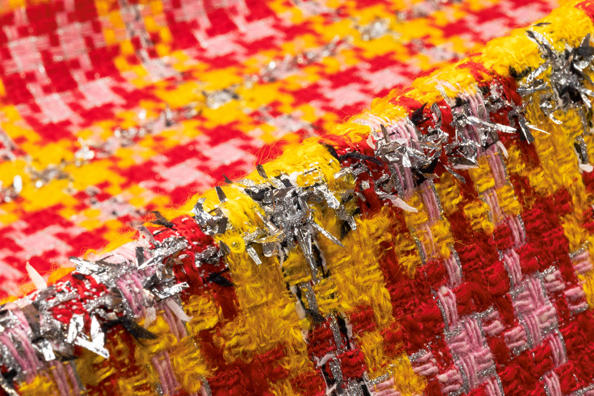 Houndstooth Metallic Italian Tweed - Red / Yellow / Pink / Silver
