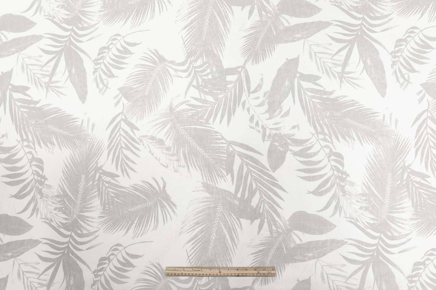 Leaf Print Italian Linen - White / Gray