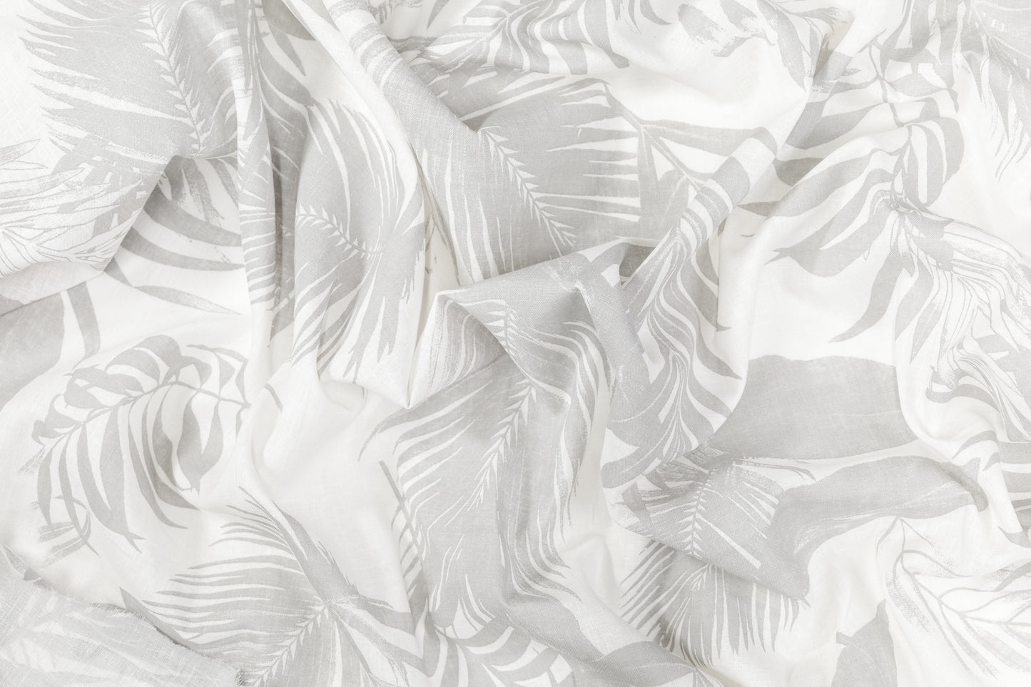Leaf Print Italian Linen - White / Gray