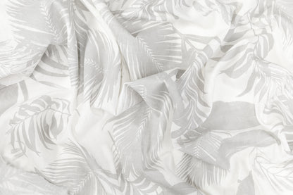 Leaf Print Italian Linen - White / Gray