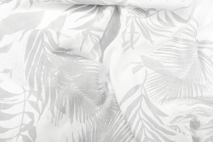 Leaf Print Italian Linen - White / Gray