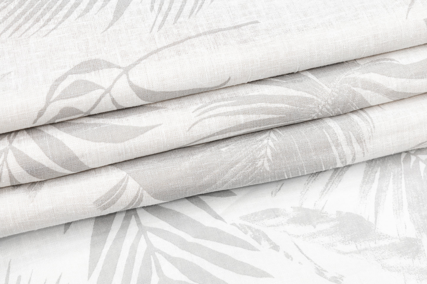 Leaf Print Italian Linen - White / Gray