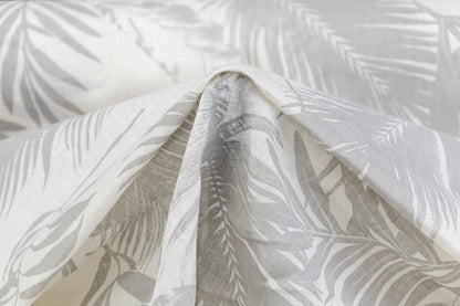 Leaf Print Italian Linen - White / Gray