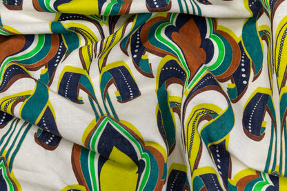 Printed Italian Linen - Green / Brown / Yellow