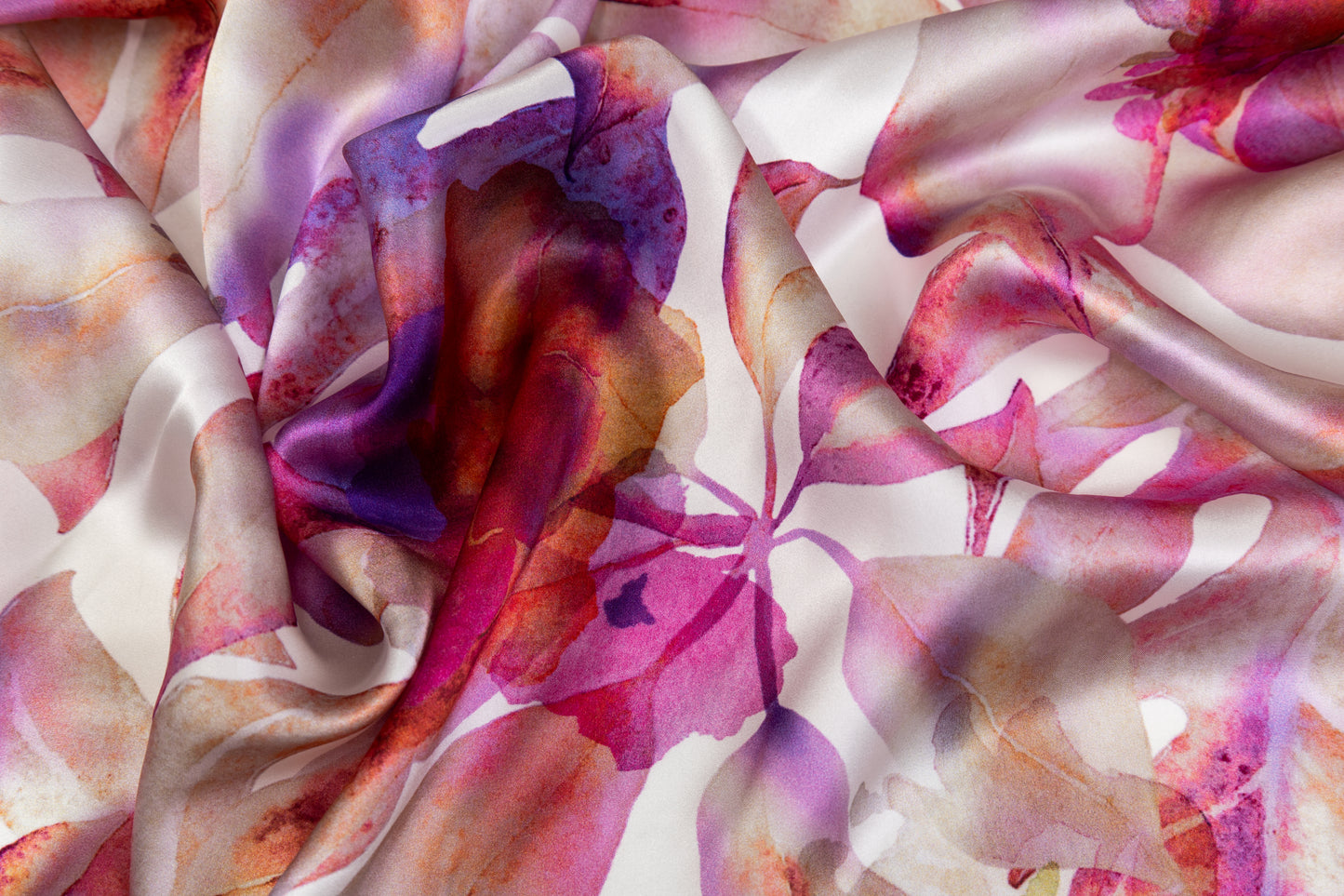 Watercolor Floral Italian Silk Charmeuse - Magenta