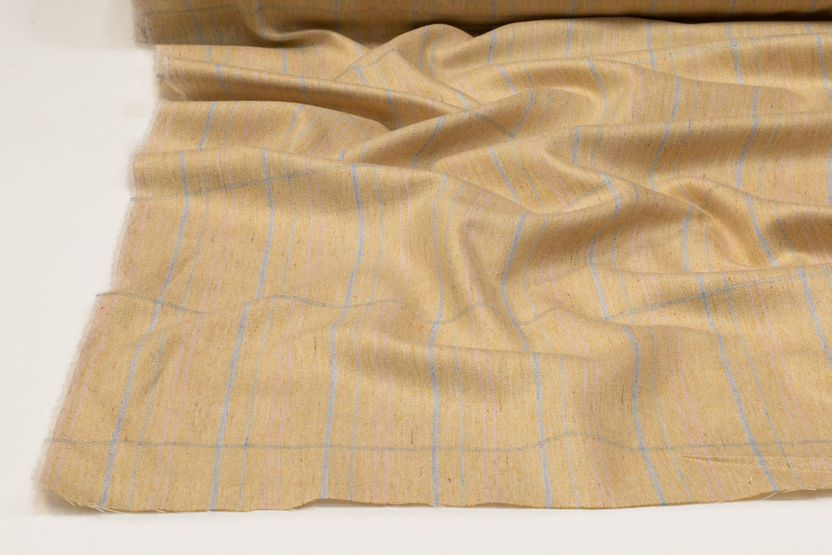 Checked Italian Silk and Wool Suiting - Golden Beige