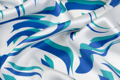 Abstract Italian Silk Charmeuse - Blue / Teal / White