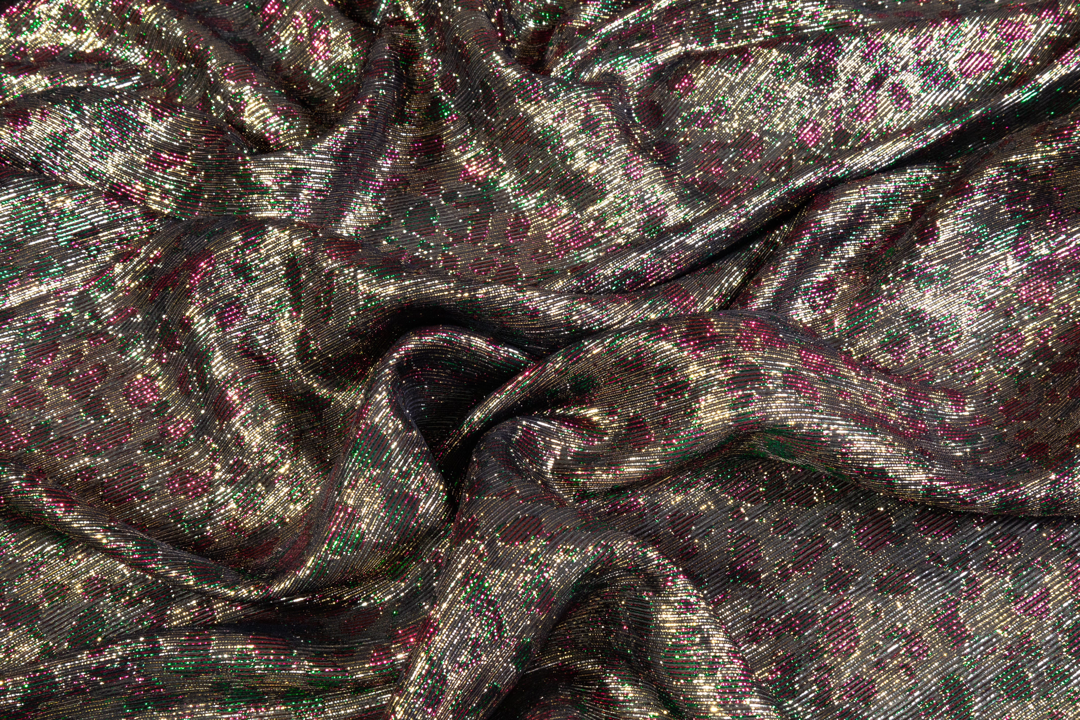 Cheetah Silk Lamé - Platinum / Fuchsia / Green