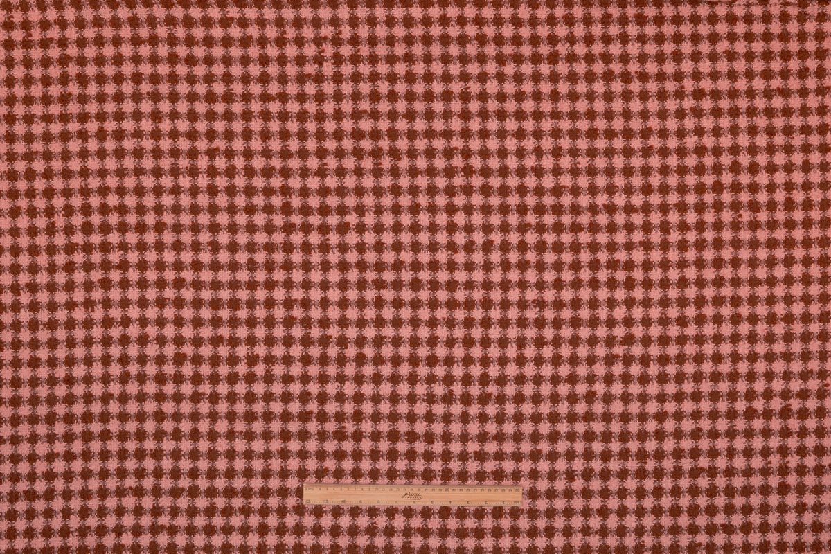 Checked Italian Wool Blend Tweed - Peachy Blush / Crater Brown