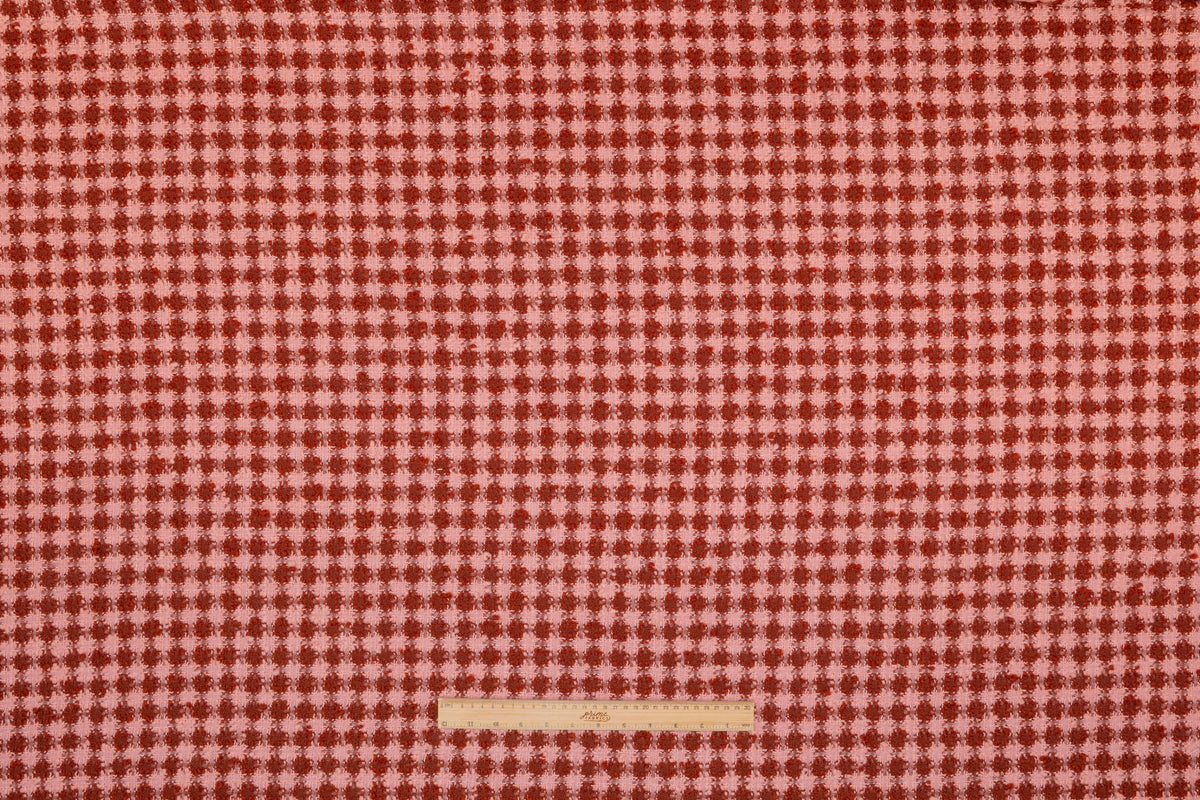 Checked Italian Wool Blend Tweed - Peachy Blush / Crater Brown
