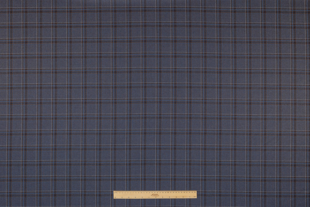 Plaid Italian Wool Suiting - Blue / Brown