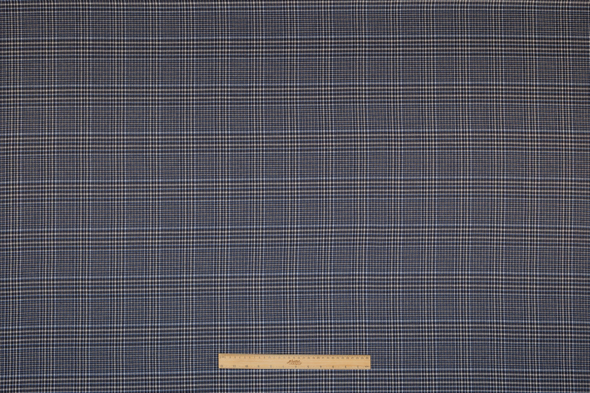 Checked Italian Cotton Wool Suiting - Blue / White