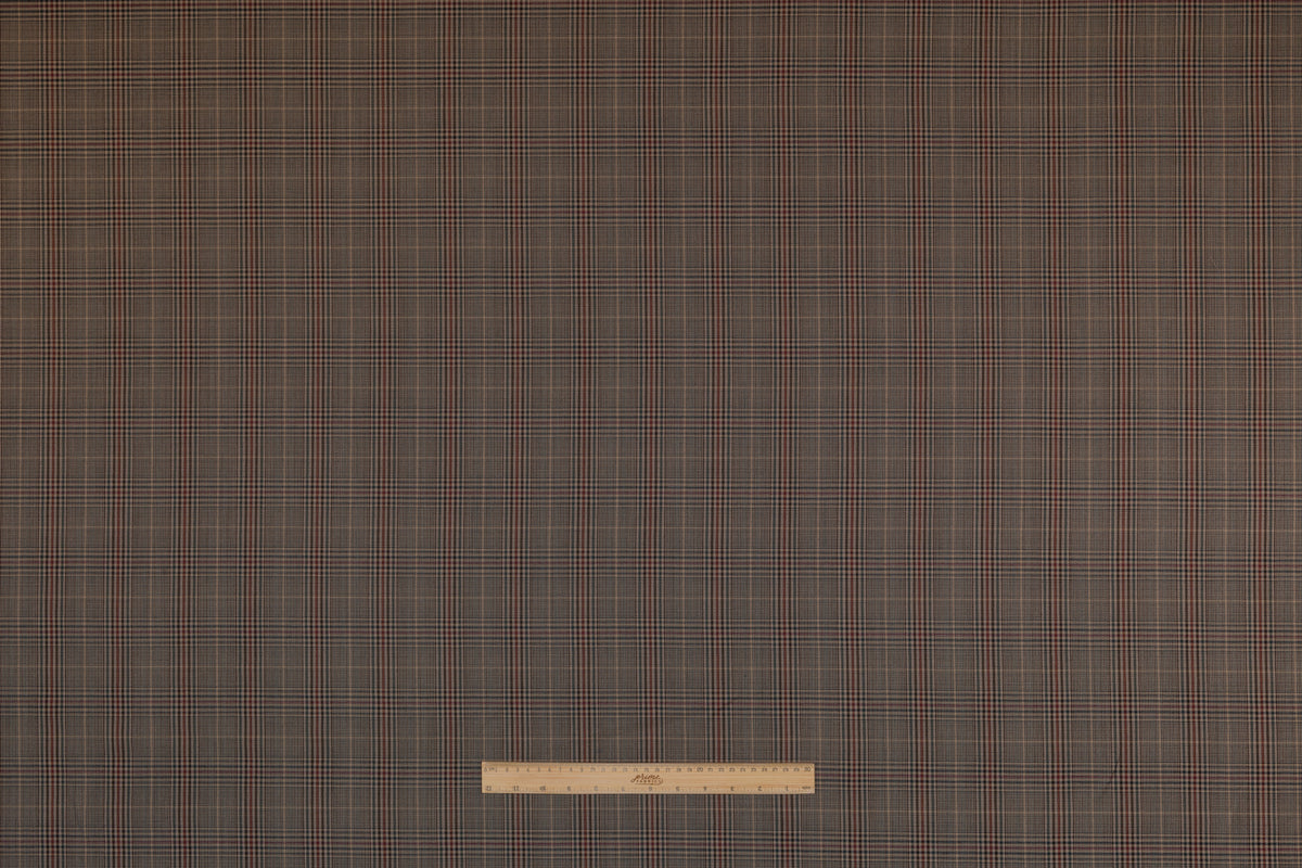 Plaid Italian Extra Fine Merino Wool Suiting - Taupe / Green / Burgundy