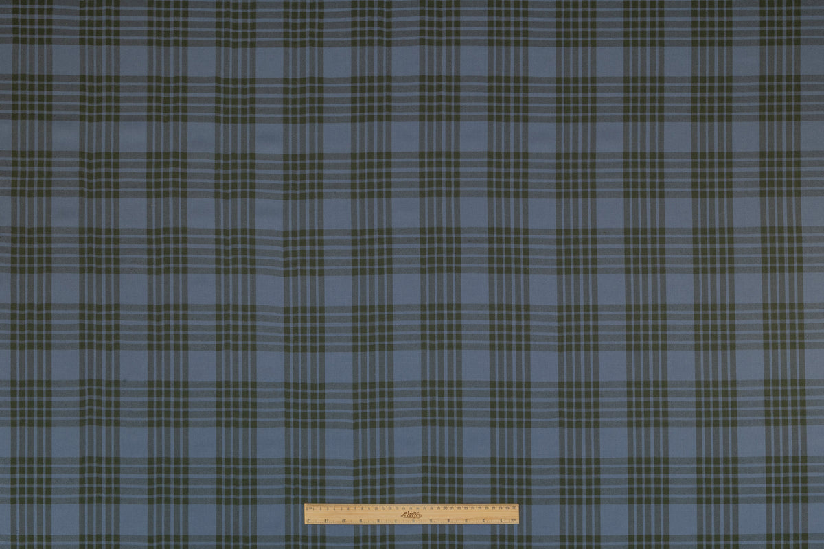 Plaid Italian Wool Suiting - Green / Slate Blue