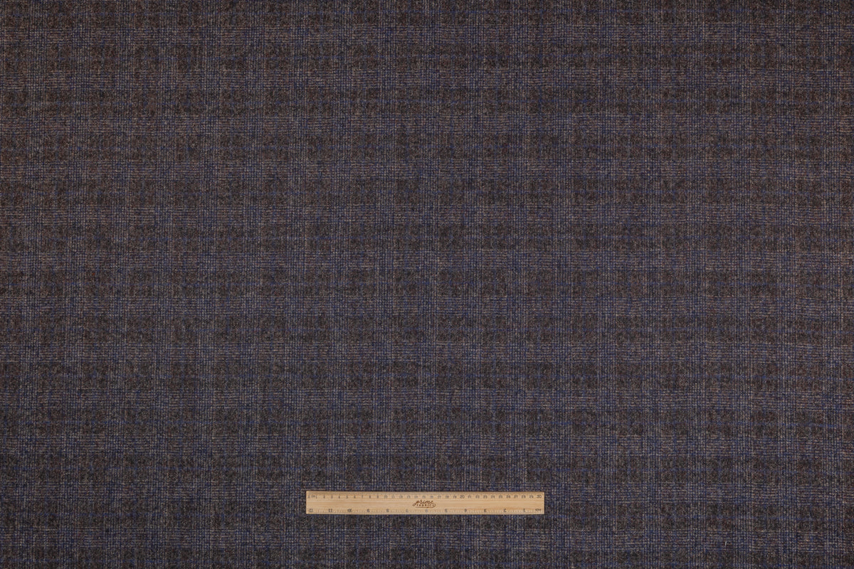 Ferla - Plaid Italian Alpaca Wool Suiting - Brown / Blue