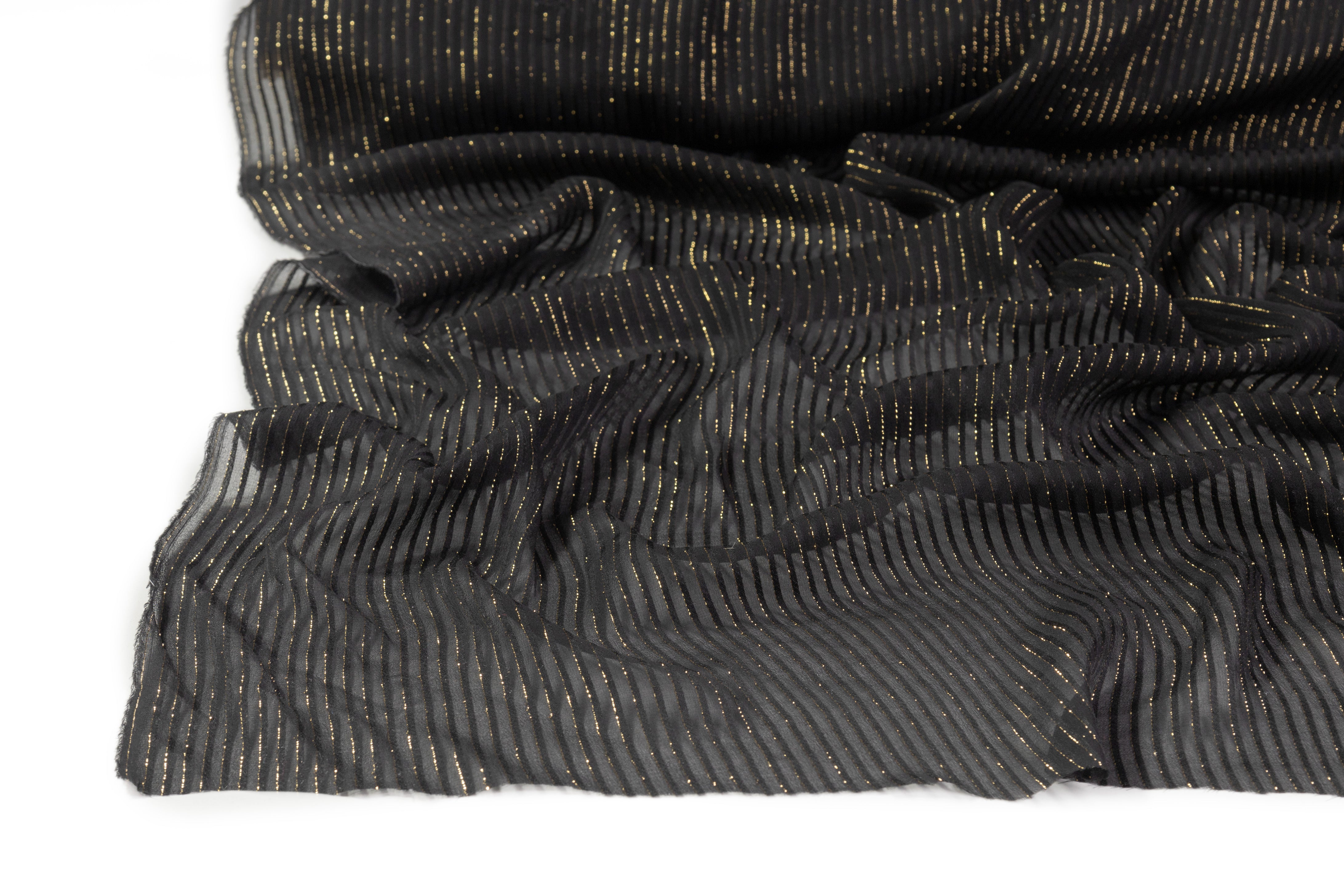 Striped Metallic Silk Chiffon - Black / Gold