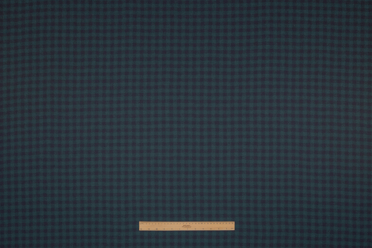 Checked Italian Felted Wool Blend - Teal / Navy Blue