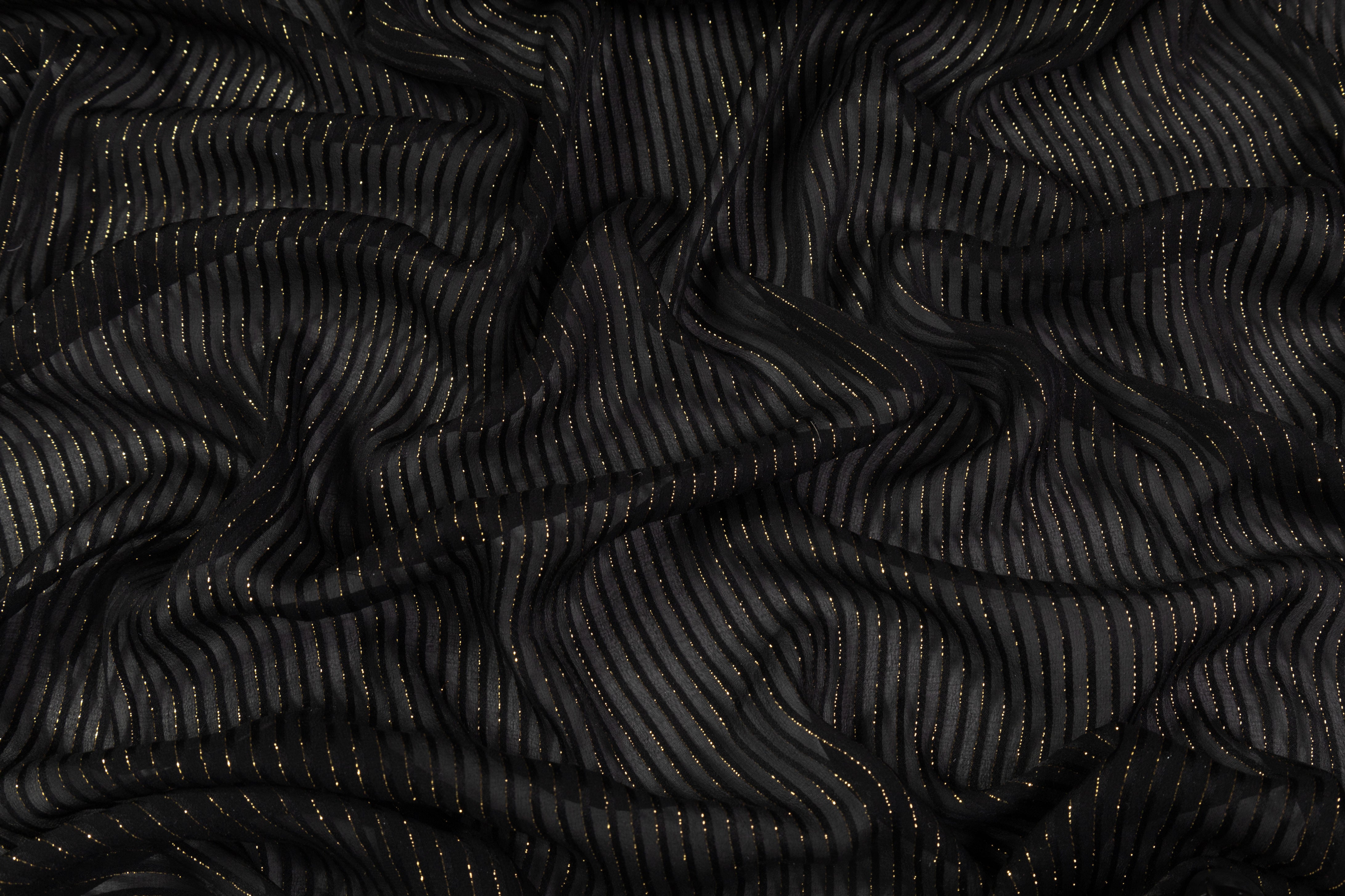 Striped Metallic Silk Chiffon - Black / Gold