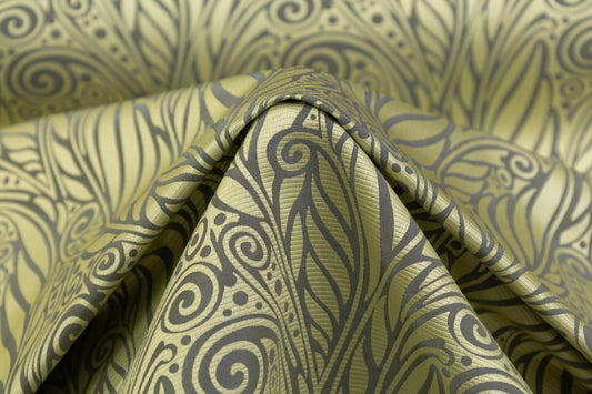 Abstract Italian Satin Brocade - Green / Gray