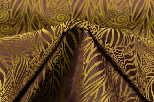 Abstract Italian Satin Brocade - Yellow / Brown