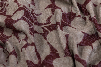 Abstract Italian Cotton Blend Brocade - Burgundy / Taupe