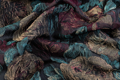 Floral Italian Cloqué Brocade - Burgundy / Teal / Brown