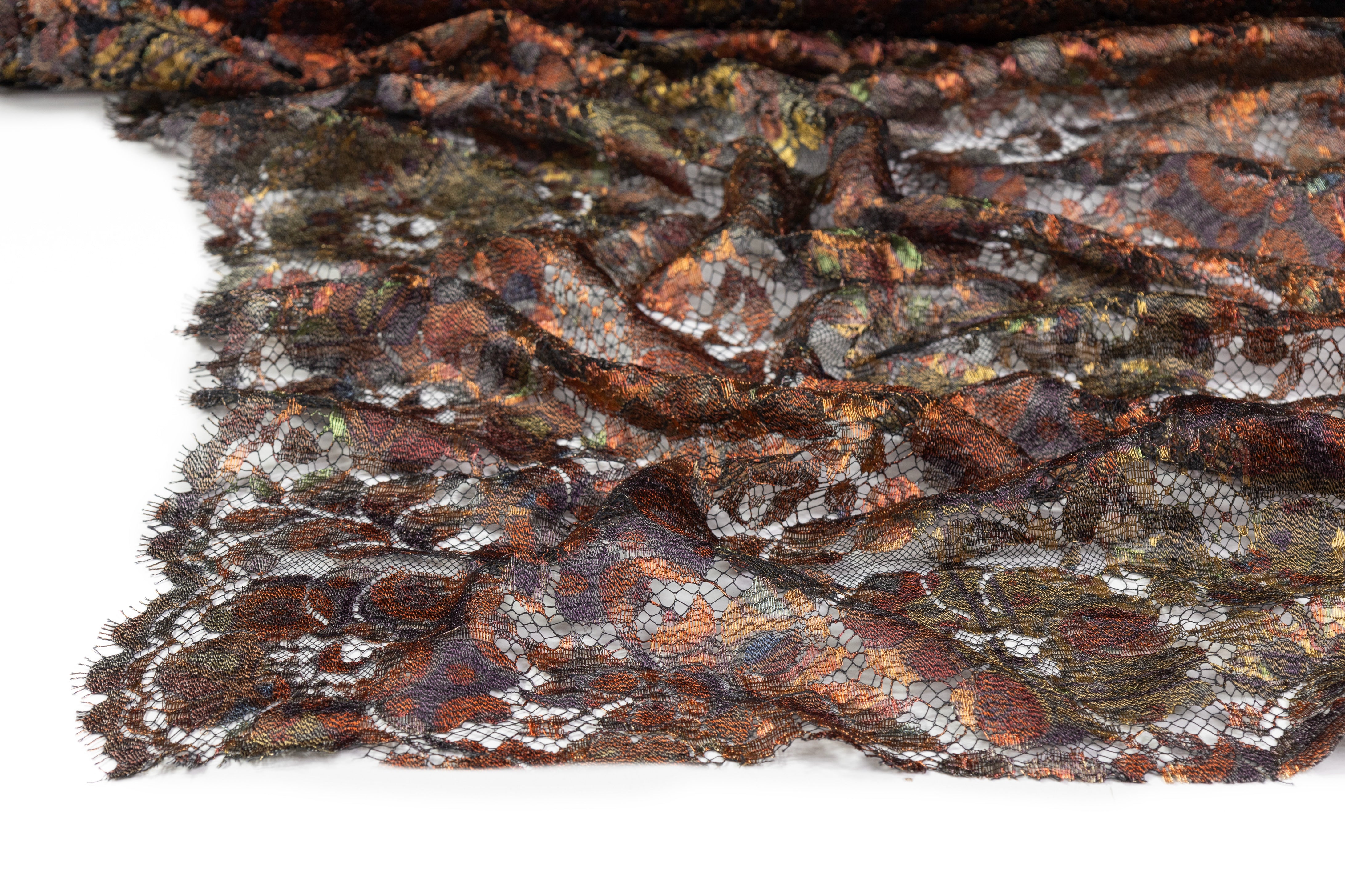 Solstiss - Floral Metallic Printed French Lace - Copper Patina
