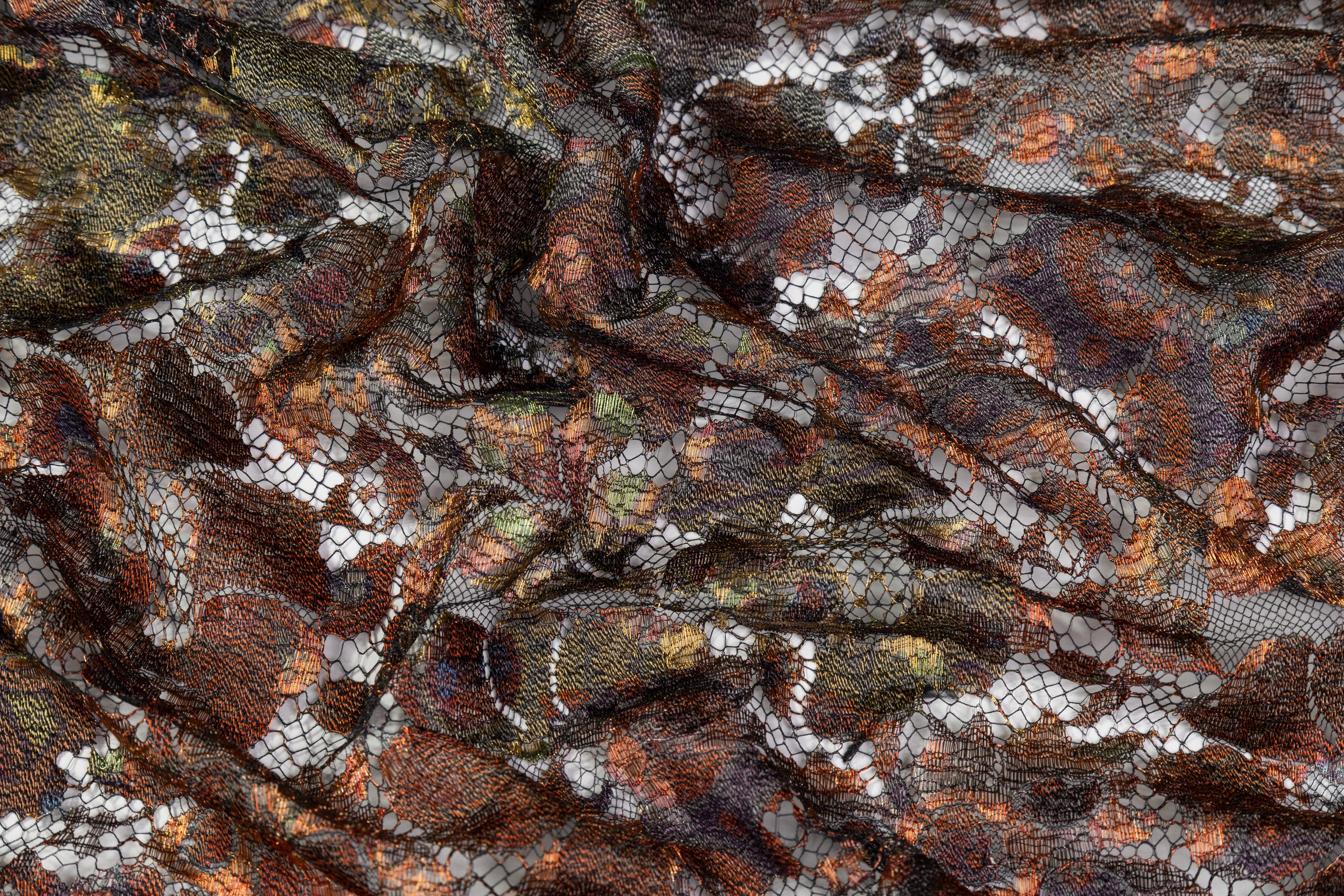 Solstiss - Floral Metallic Printed French Lace - Copper Patina