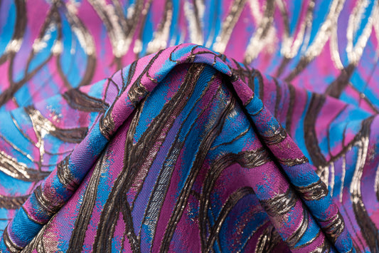 Abstract Metallic Cloqué Brocade - Blue / Pink