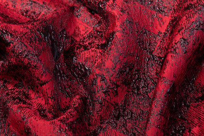 Abstract Metallic Cloqué Brocade - Red / Black