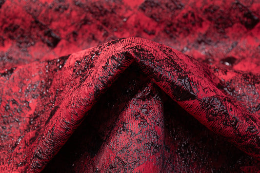 Abstract Metallic Cloqué Brocade - Red / Black