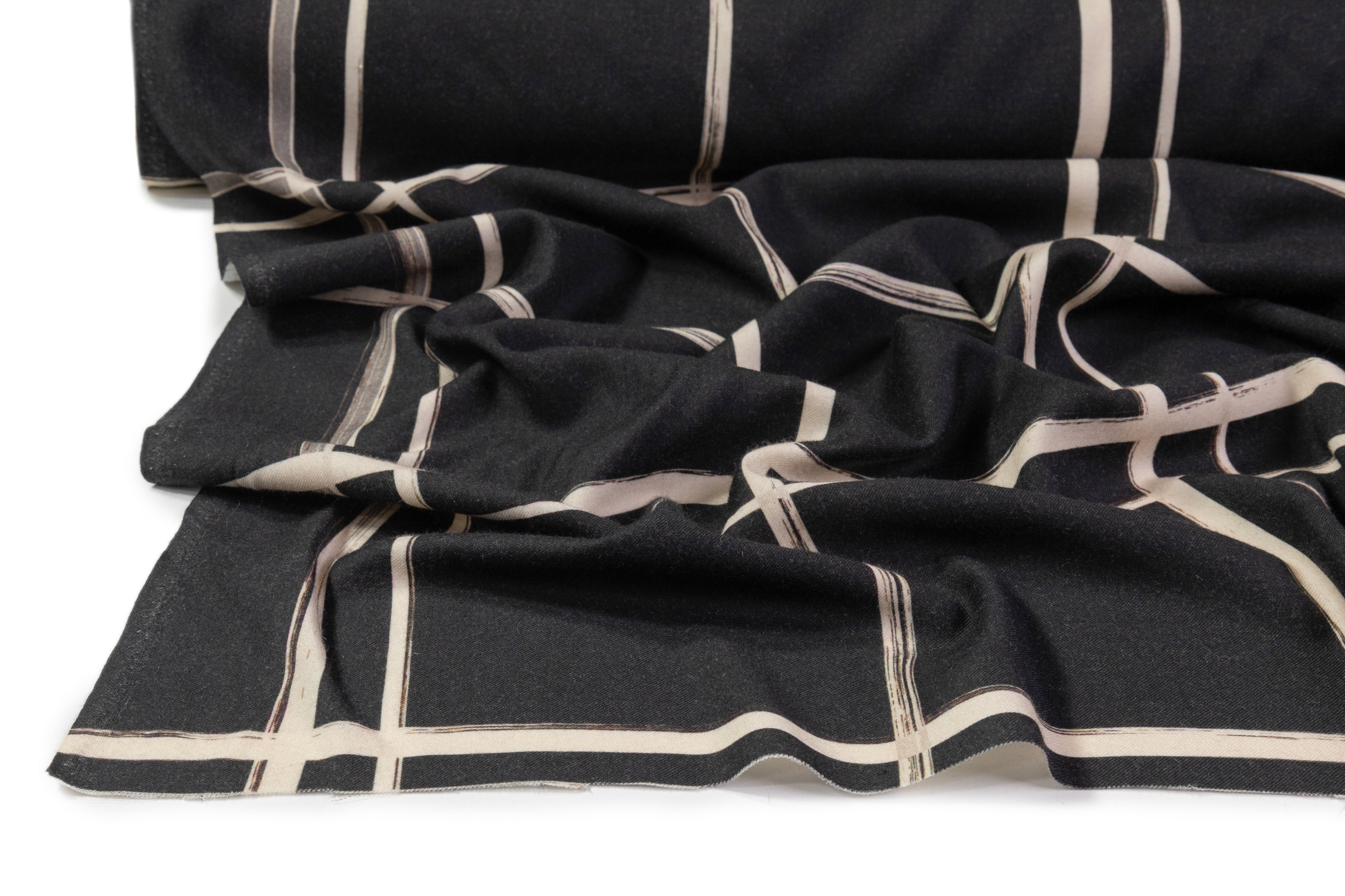 Plaid Printed Italian Wool - Washed Black