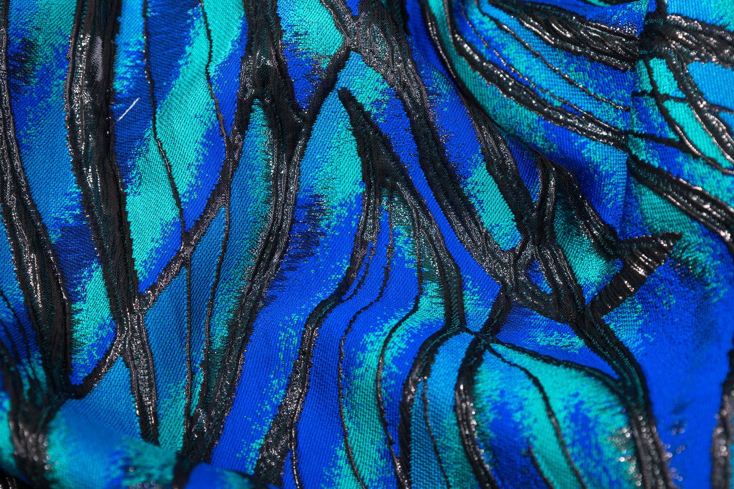 Abstract Metallic Cloqué Brocade - Blue / Green / Black