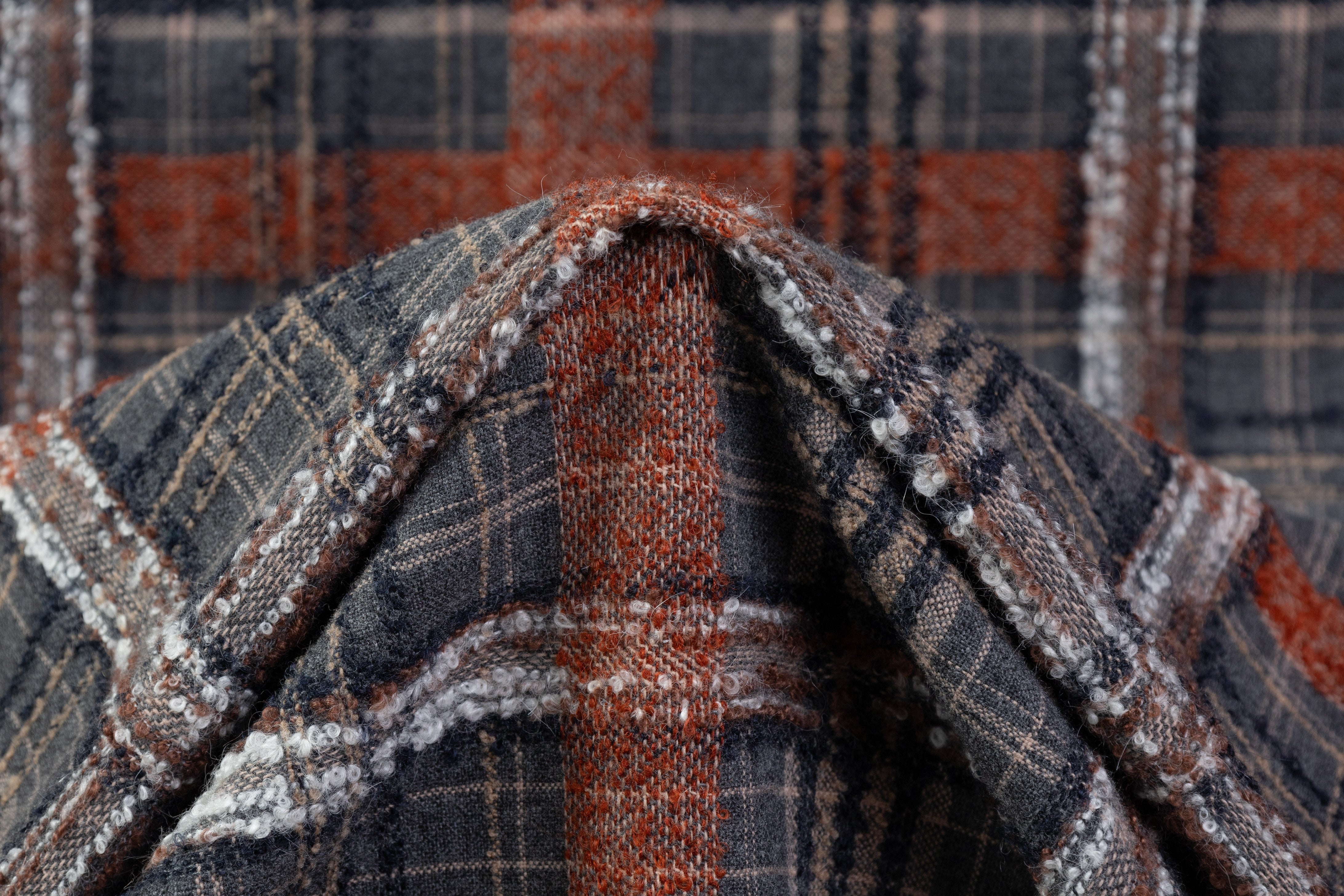Plaid Italian Wool Blend Boucle - Rust / Gray / Beige