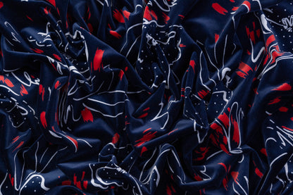 Abstract Italian Cotton Velvet - Navy / Red