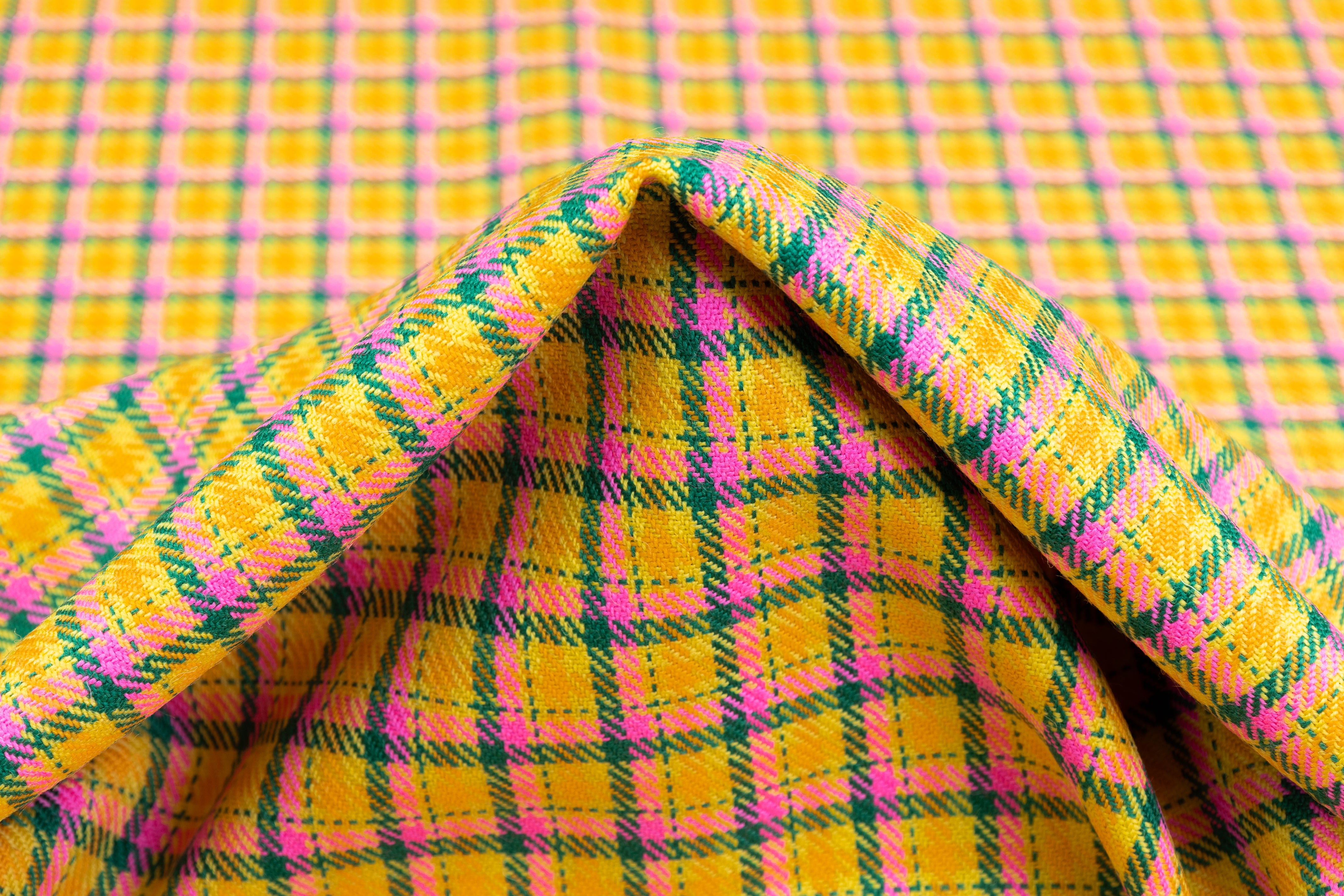 Checked Italian Wool - Yellow / Green / Pink