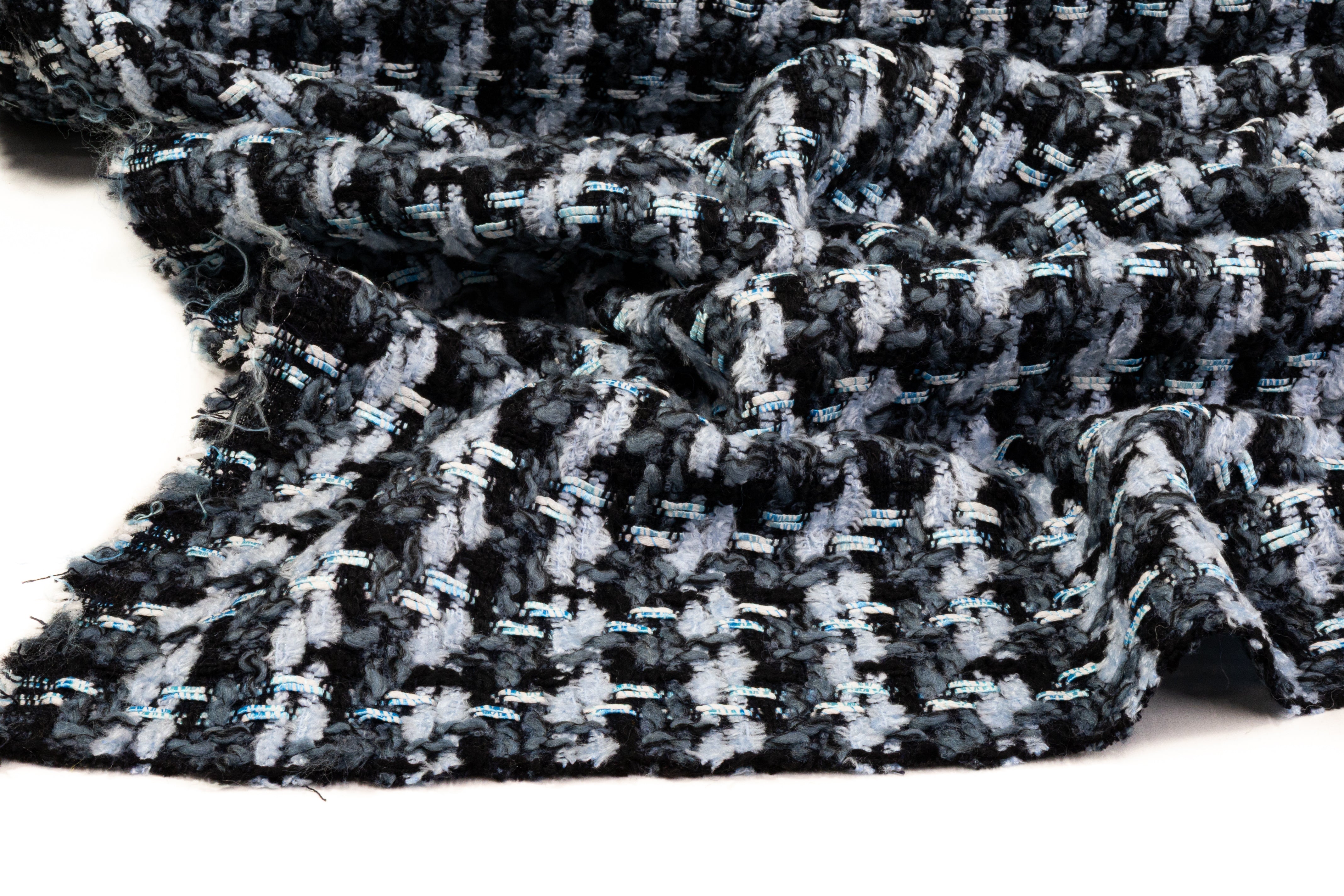 Italian Wool Blend Tweed Coating - Blue / Gray / Black / White