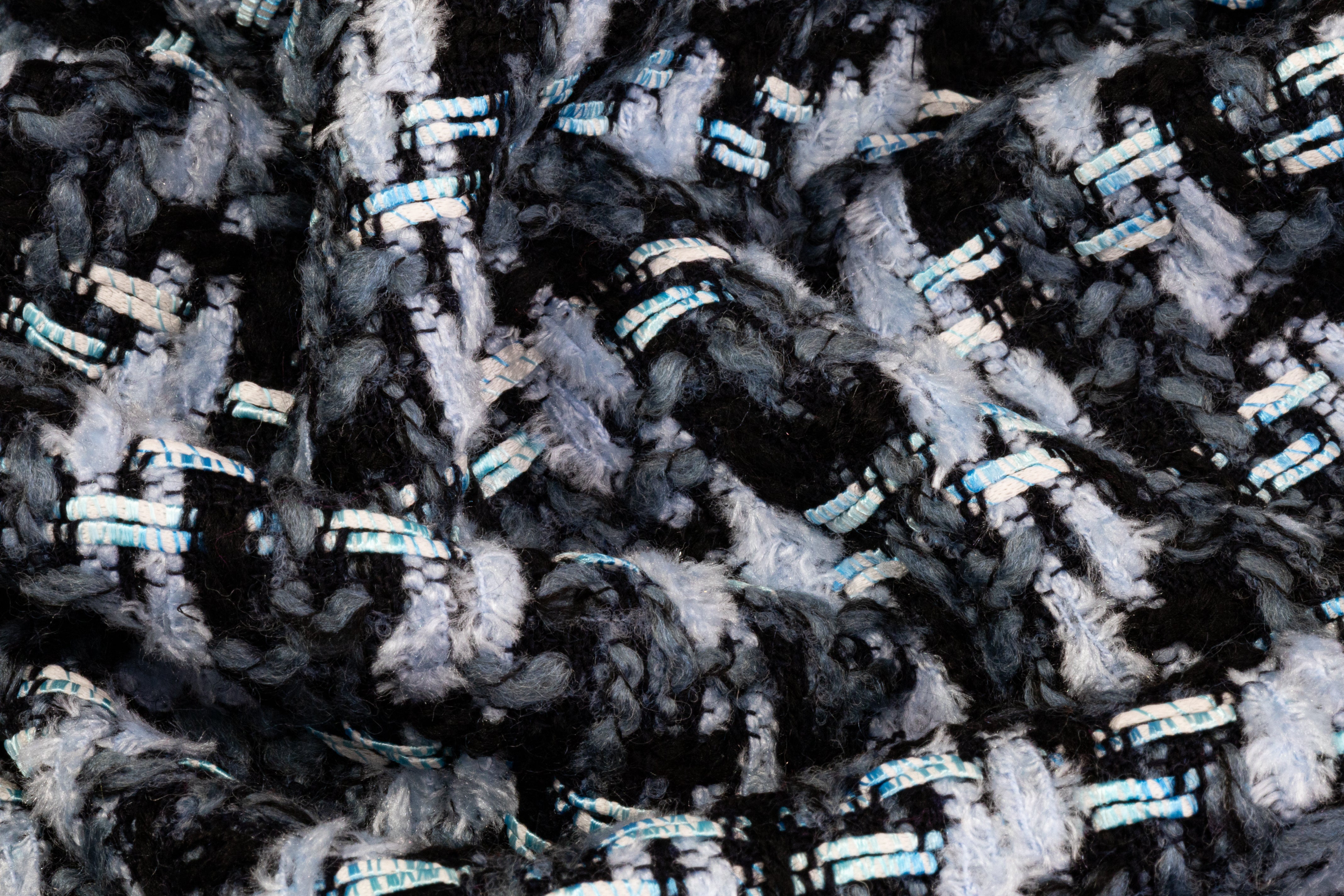 Italian Wool Blend Tweed Coating - Blue / Gray / Black / White