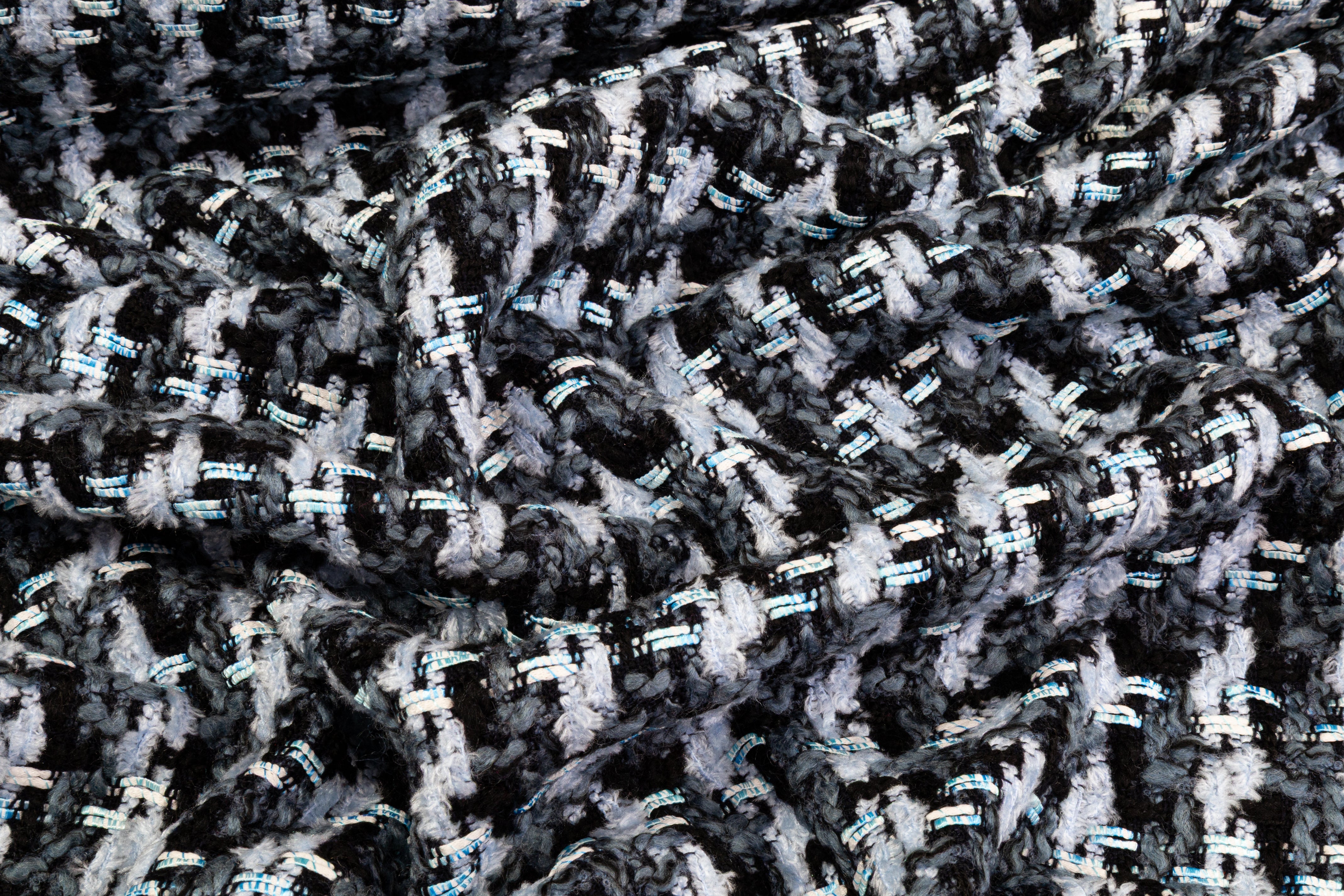 Italian Wool Blend Tweed Coating - Blue / Gray / Black / White