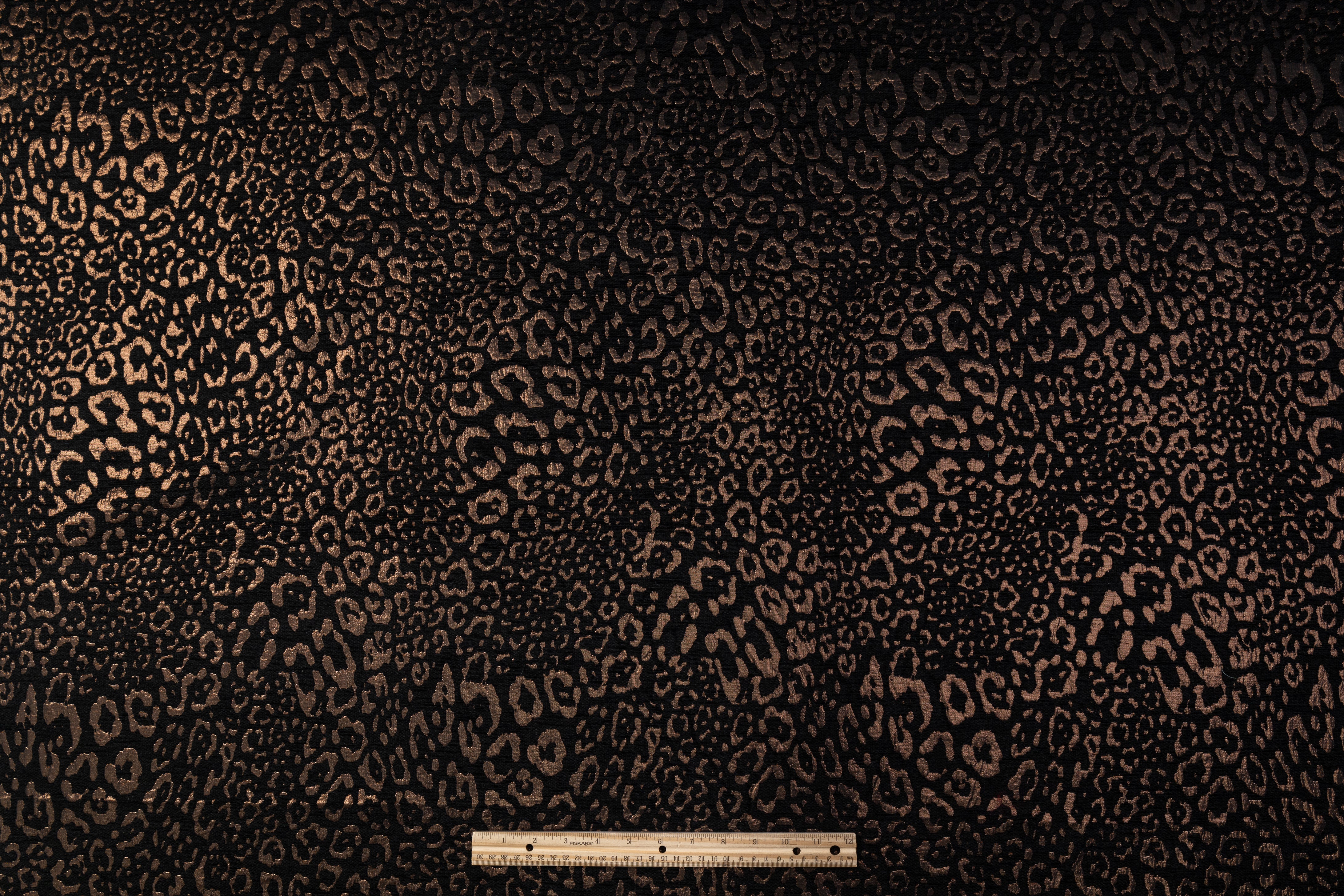 Italian Cheetah Chenille Metallic Brocade - Black / Bronze