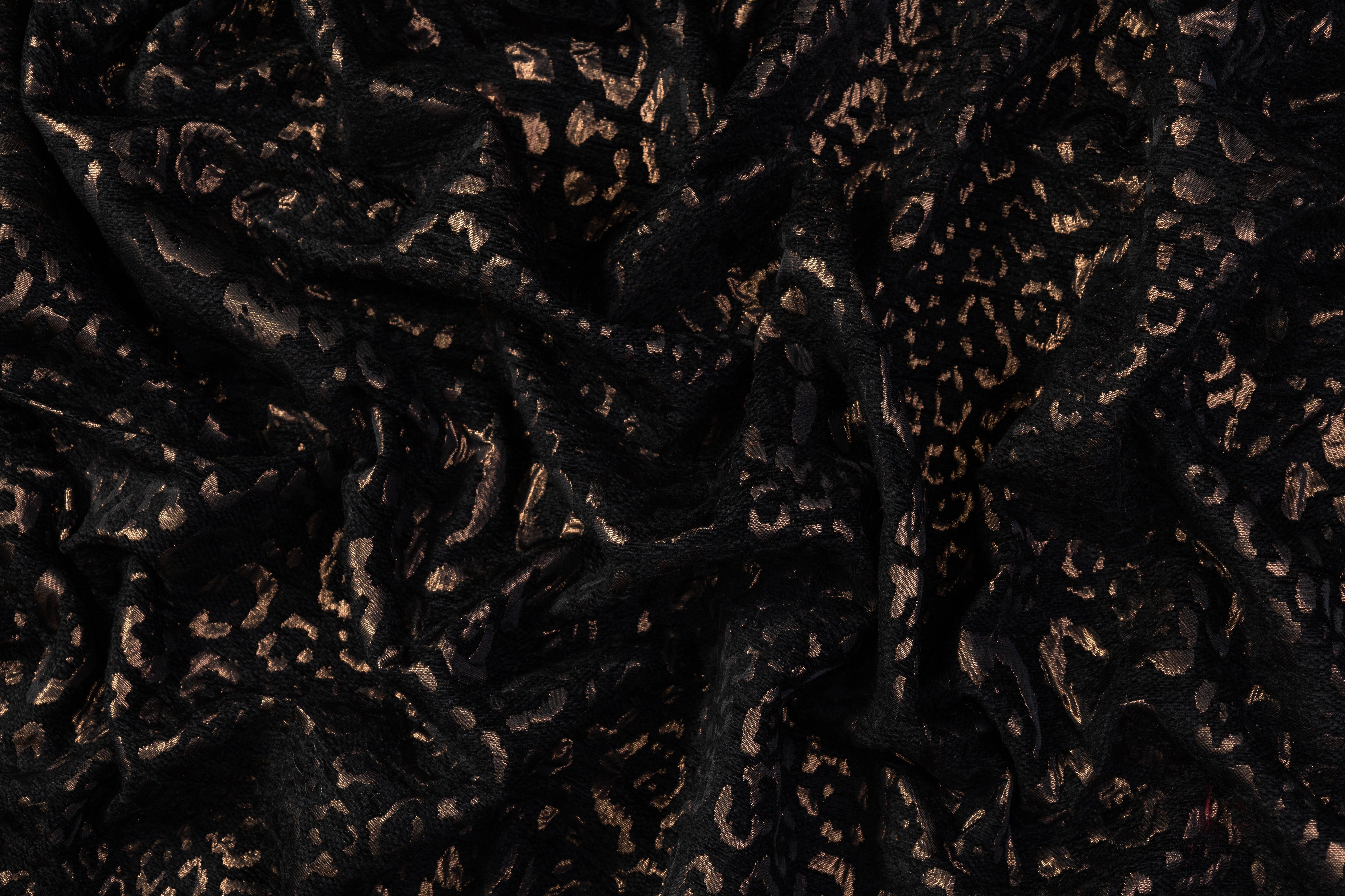 Italian Cheetah Chenille Metallic Brocade - Black / Bronze