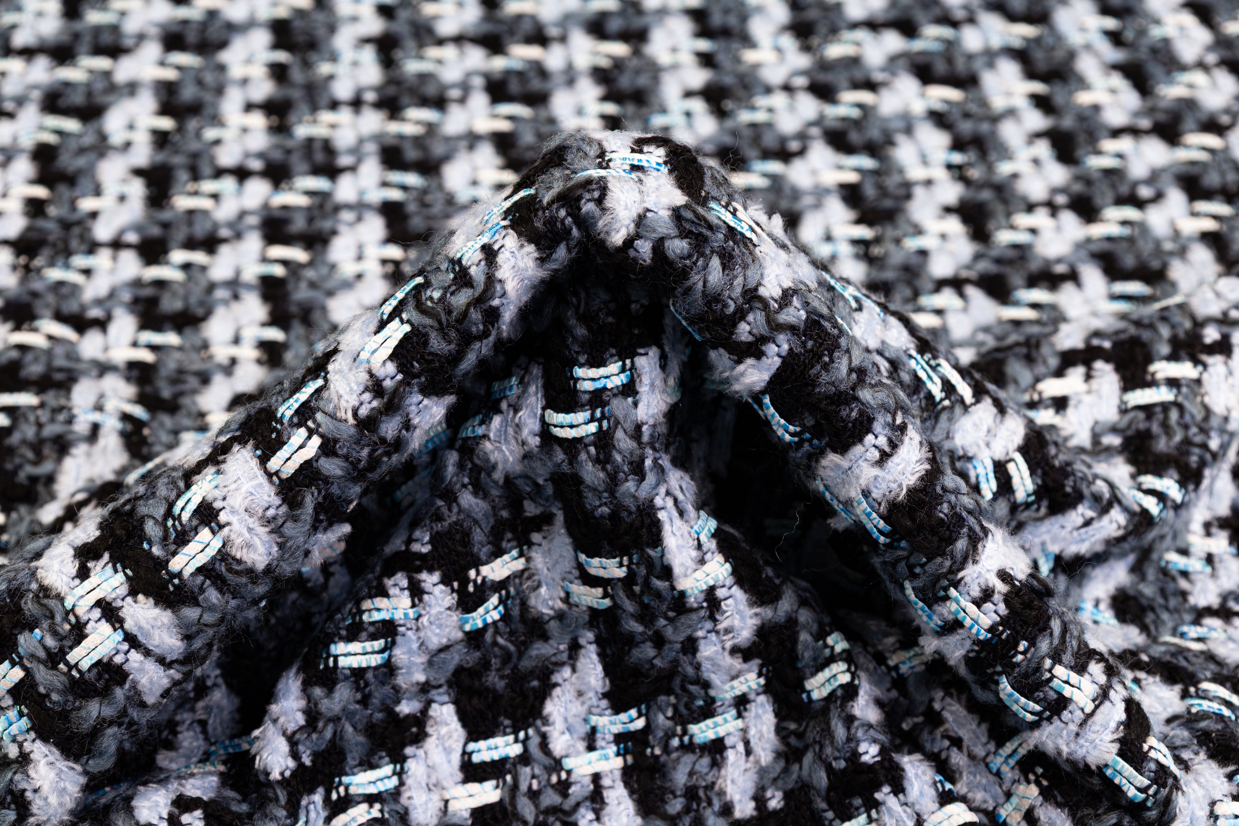 Italian Wool Blend Tweed Coating - Blue / Gray / Black / White