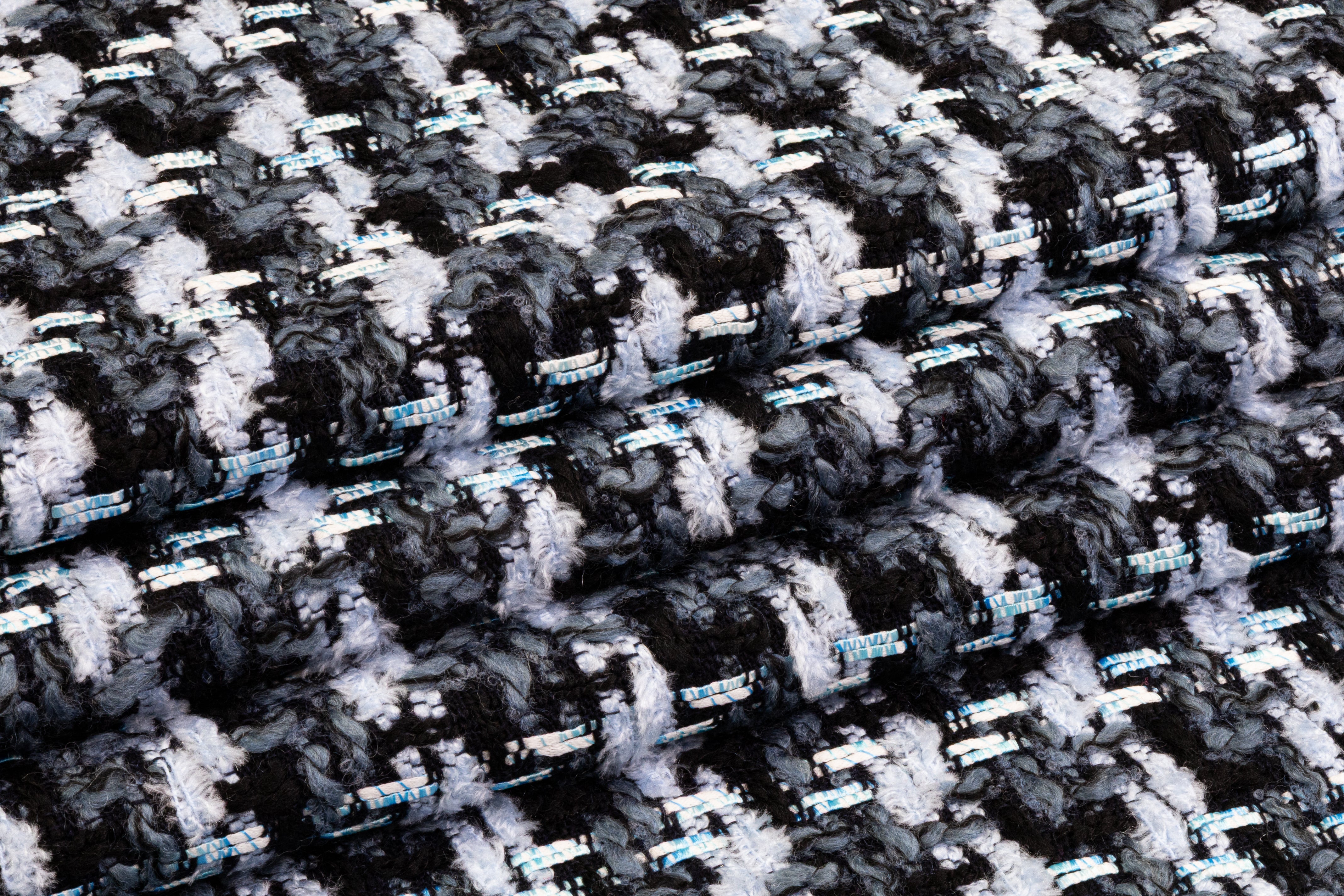 Italian Wool Blend Tweed Coating - Blue / Gray / Black / White