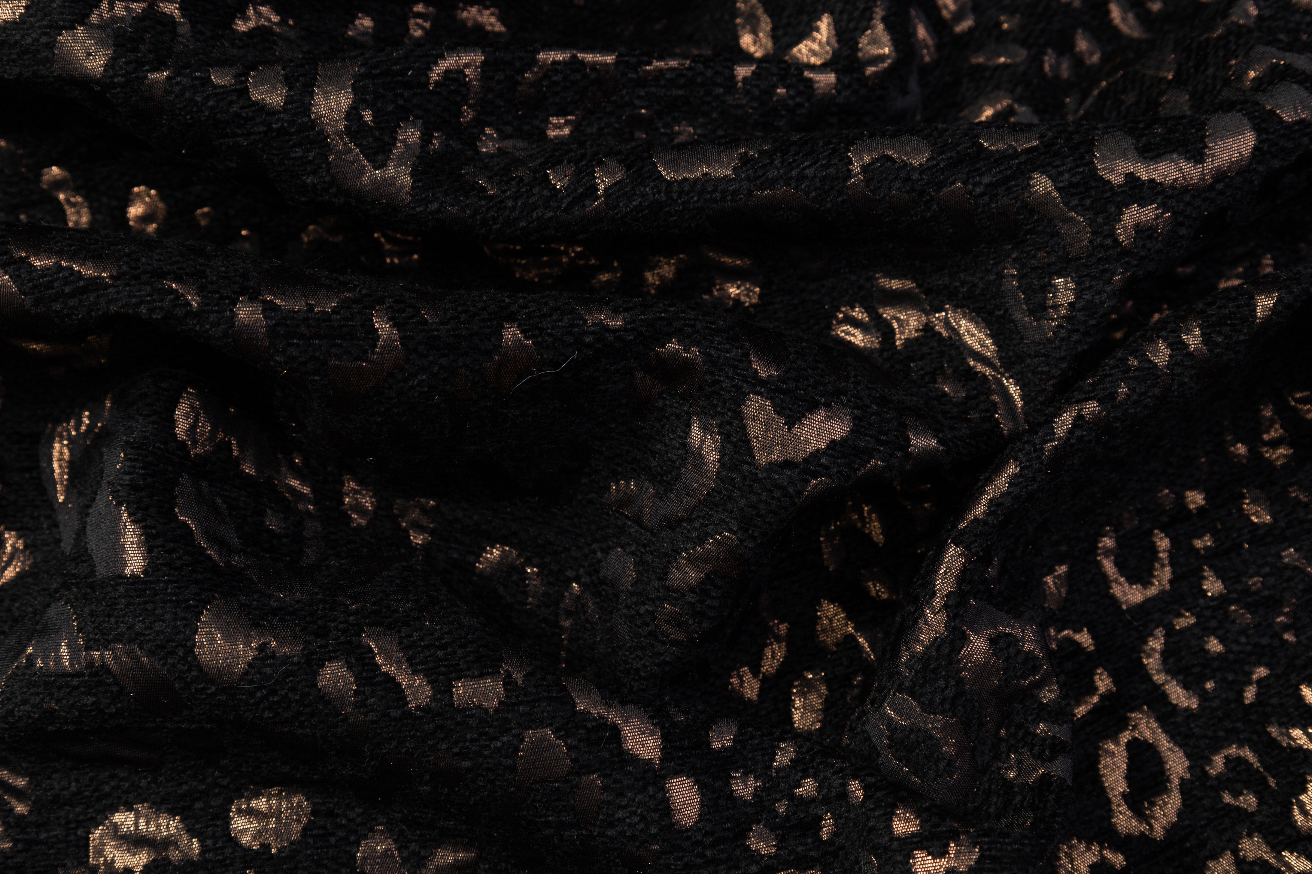 Italian Cheetah Chenille Metallic Brocade - Black / Bronze