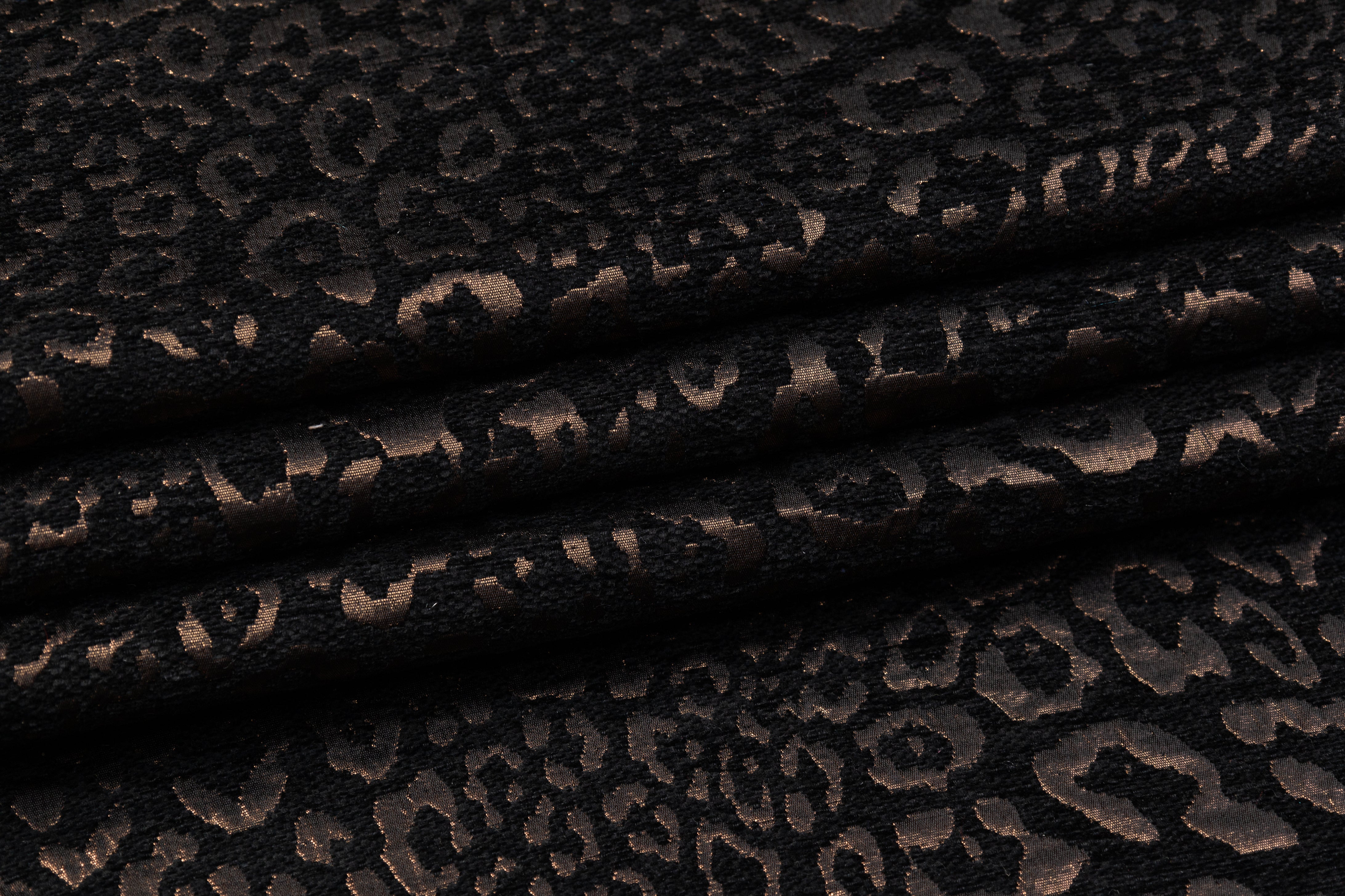 Italian Cheetah Chenille Metallic Brocade - Black / Bronze
