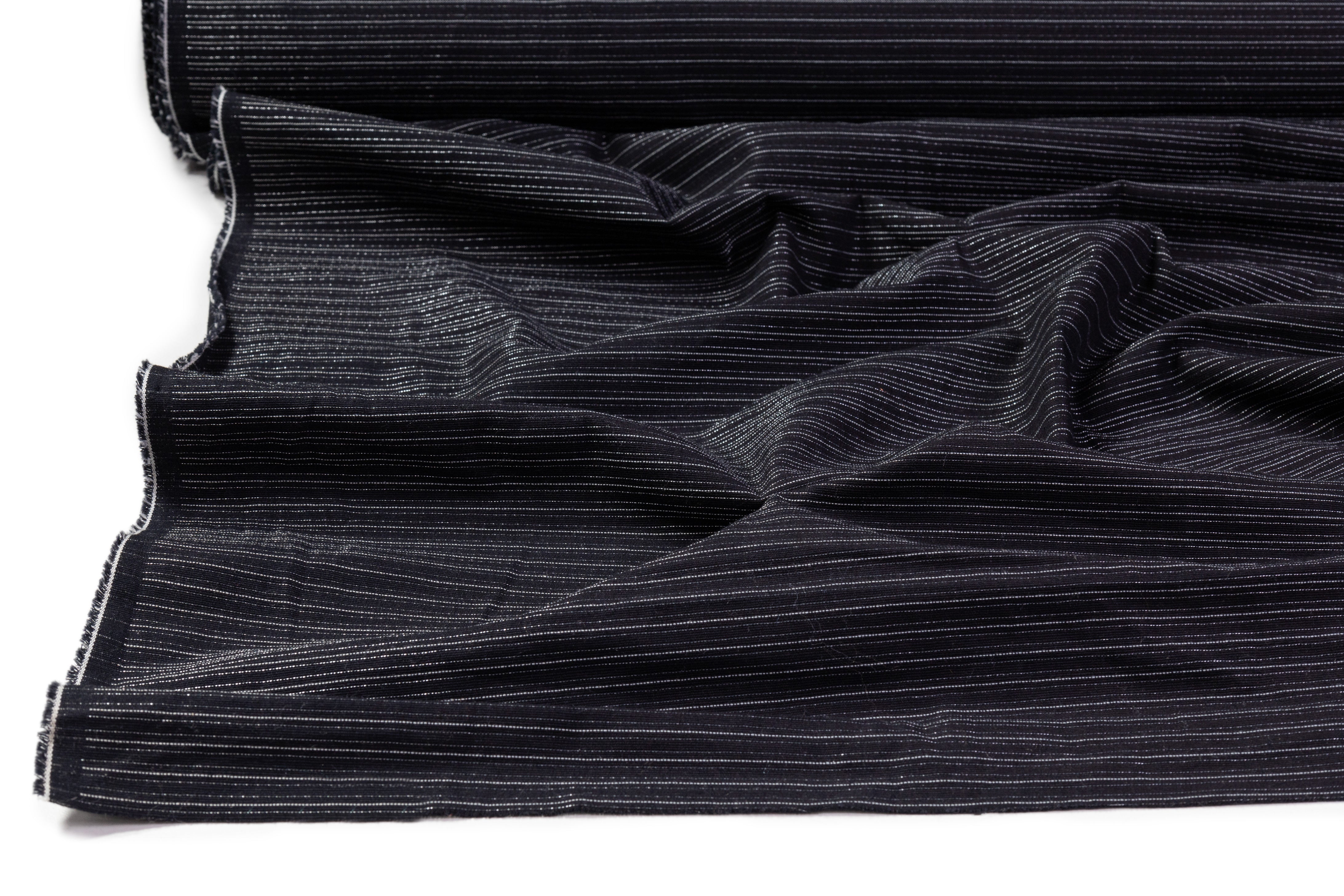 Metallic Striped Italian Cotton Canvas - Black / Silver