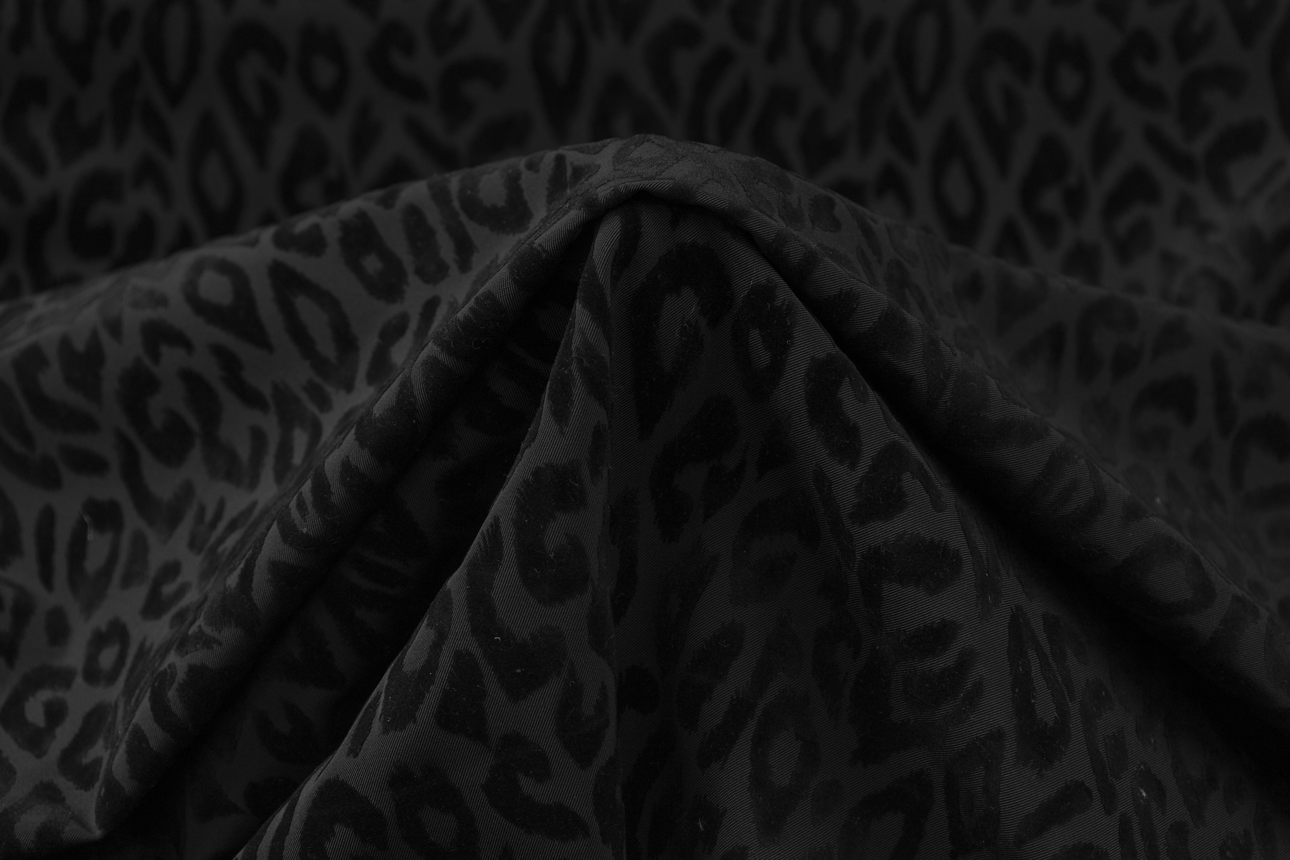 Italian Poly Cotton Denim with Cheetah Flocking - Black